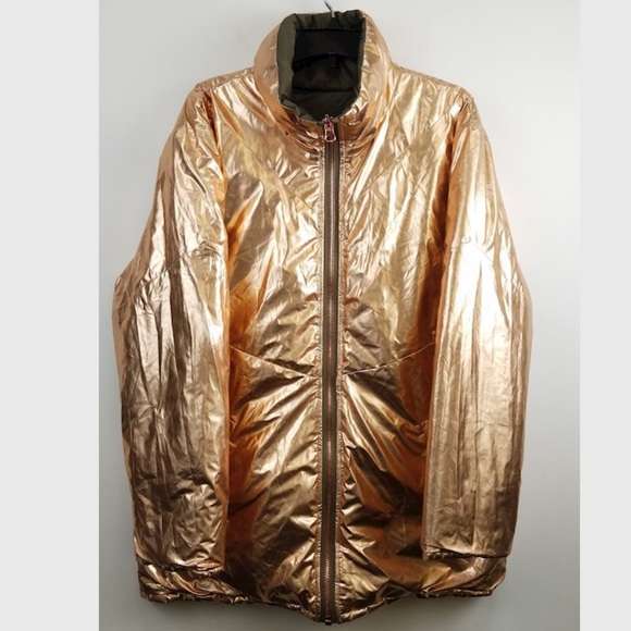 💔SOLD💔FREE PEOPLE Reversible Oversized Puffer Winter Coat Metallic Gold Green - Picture 9 of 12